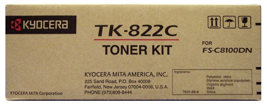Toner Kyocera TK-822C / Cian 7.000 Páginas | 2608 – Kyocera TK-822C es un cartucho de tóner original para equipos de impresión Kyocera. Tecnología de impresión: Láser, Color: Cian, Rendimiento estimado: 7.000 páginas, Cobertura de referencia: 5%