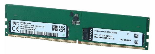 Memoria para Servidor - 32GB / Lenovo 4X77A99752 | 2606 – Lenovo ThinkSystem 32GB TruDDR5 5600MHz (2Rx8) ECC UDIMM 4X77A99752 es un módulo de memoria RAM diseñado para maximizar la velocidad de procesamiento, la confiabilidad y estabilidad del sistema