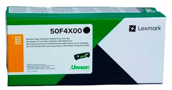 Toner Lexmark 50F4X00 / Negro 10.000 Páginas | 2608 – Lexmark 50F4X00 es un cartucho de tóner negro retornable de extra alto rendimiento, Tecnología de impresión: Láser monocromático, Rendimiento: Hasta 10.000 páginas estándar conforme a ISO/IEC 19752