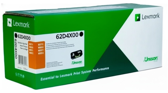 Toner Lexmark 62D4X00 / Negro 45.000 Páginas | 2608 – Lexmark 62D4X00 es un cartucho de tóner negro retornable de extra alto rendimiento, Tecnología de impresión: Láser monocromático, Rendimiento: Hasta 45.000 páginas estándar conforme a ISO/IEC 19752