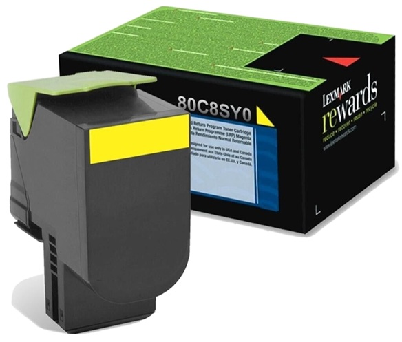 Toner Lexmark 80C8SY0 / Amarillo 2.000 Páginas | 2608 – Lexmark 80C8SY0 es un cartucho de tóner amarillo retornable de rendimiento estándar para impresión de volúmenes reducidos, Tecnología de impresión: Láser de color, Condición: Nuevo / Original