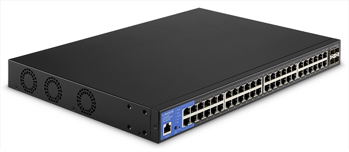 Switch PoE 48-Puertos / Linksys LGS352MPC | 2405 - Switch Administrable Capa 3, 48-Puertos LAN PoE+ (740W), 4-Puertos SFP+ 10G, Memoria RAM 512MB, Capacidad de conmutación 176 Gbps, Tabla de Direcciones MAC 32K, Jumbo Frame 12K, 256 VLANs
