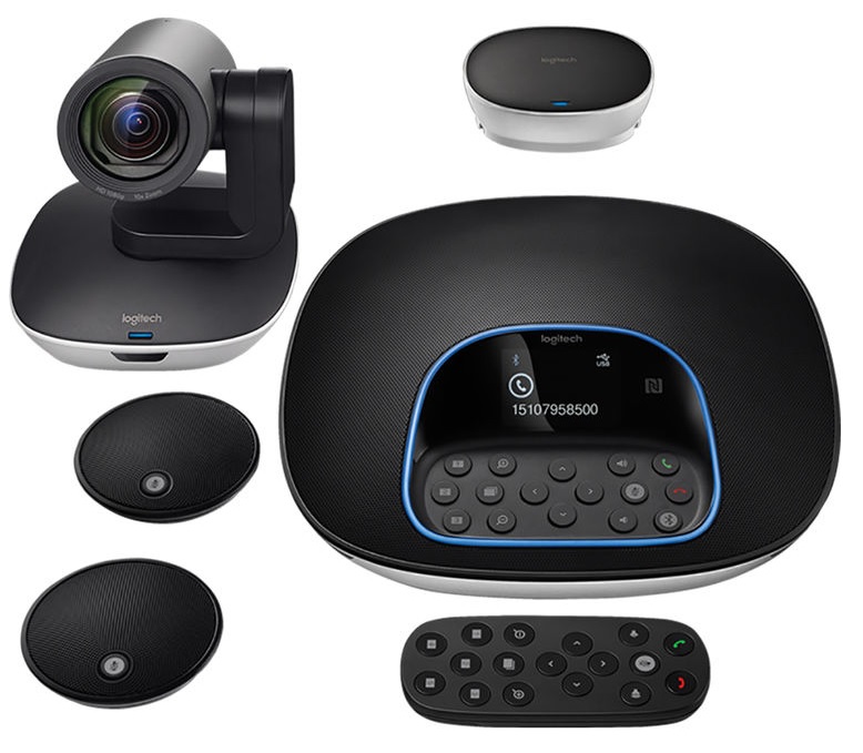 Sistema de Video Conferencia - Logitech GROUP | 220 - 960-001060 / Kit de Video Conferencia, 2 Micrófonos de Expansión, Video Full HD 1080p 30fps, Zoom 10x, Inclinación 130°, Grupos de Hasta 20 Personas, Conectividad Bluetooth & USB, Radio de acción 8.5m