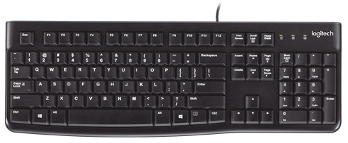 Teclado USB-A / Logitech K120 | 2610 – Logitech K120 920-004422 es un teclado con cable USB Plug-and-Play, Diseño de tamaño normal, Teclado numérico integrado de 10 teclas, Teclas de perfil profundo, Barra espaciadora curvada, Diseño resistente