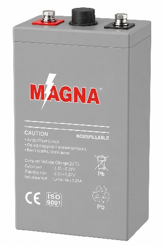 Batería  2V-200A AGM / Magna LP2-200 | 2608 – Magna LP2-200 Batería de propósito general con Tensión nominal: 2V, Capacidad nominal: 200 Ah a 10 horas, Capacidades de descarga: 210 Ah a 20 horas y 120 Ah a 1 hora, Corriente máxima de descarga: 1600A