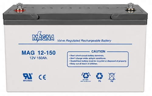 Batería 12V-150A GEL / Magna MAG150-12 | 2608 – Magna MAG150-12 es una batería de gel de ciclo profundo serie MAG con Tensión nominal: 12V, Capacidad nominal: 150 Ah a 10 horas, Capacidades de descarga: 112.5 Ah a 3 horas y 83 Ah a 1 hora