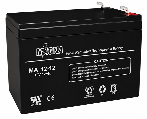 Batería 12V-12A AGM / Magna MA12-12 | 2608 – Magna MA12-12 Batería de propósito general con Tensión de 12V, Capacidad nominal: 12 Ah a 20 horas, Capacidades de descarga: 11.2 Ah a 10 horas y 7.54 Ah a 1 hora, Corriente máxima de descarga: 180A