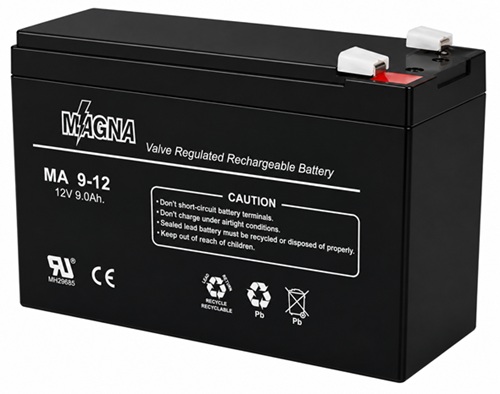 Batería 12V-9A AGM / Magna MA9-12 | 2608 – Magna MA12-9 es una batería de propósito general con Tensión nominal: 12V, Capacidad nominal verificada: 8.5 Ah a 20 horas, Capacidades de descarga: 7.91 Ah a 10 horas y 5.34 Ah a 1 hora