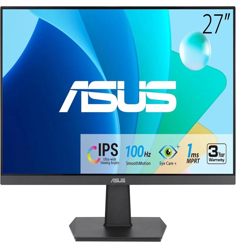 Monitor para Juegos de 27’’ FHD / Asus Eye Care VA27EHF | 2412 - Monitor para juegos de 27’’, Panel: IPS, Resolución: Full HD (1920 x 1080), Brillo: 250 cd/m², Aspecto: 16:9, Contraste: 1300:1, Angulo de visión: 178°, Frecuencia: 100Hz, Conectividad: HDMI