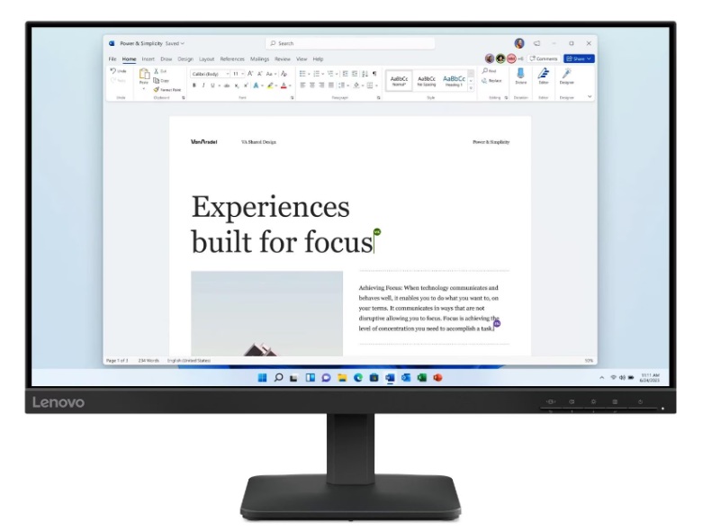 Monitor Plano - 24'' FHD / Lenovo L24-4e | 2606 – Lenovo L24-4e 68C2KAC1LA es un monitor diseñado para la visualización de datos y optimización de flujos de trabajo diarios. Pantalla IPS de 23.8'', Resolución Full HD 1920 x 1080, Brillo 250 cd/m²