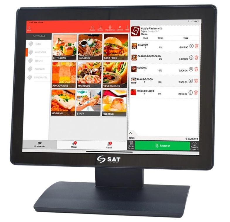 SAT 1054FPH / Monitor POS 15'' 24x7 | 2507 - Monitor industrial para punto de Venta SAT 1054FPH de 15” con tecnología táctil capacitiva de 10-toques, Funcionamiento: 24/7, Ideal para soluciones de punto de venta, Facturación POS tiendas y supermercados