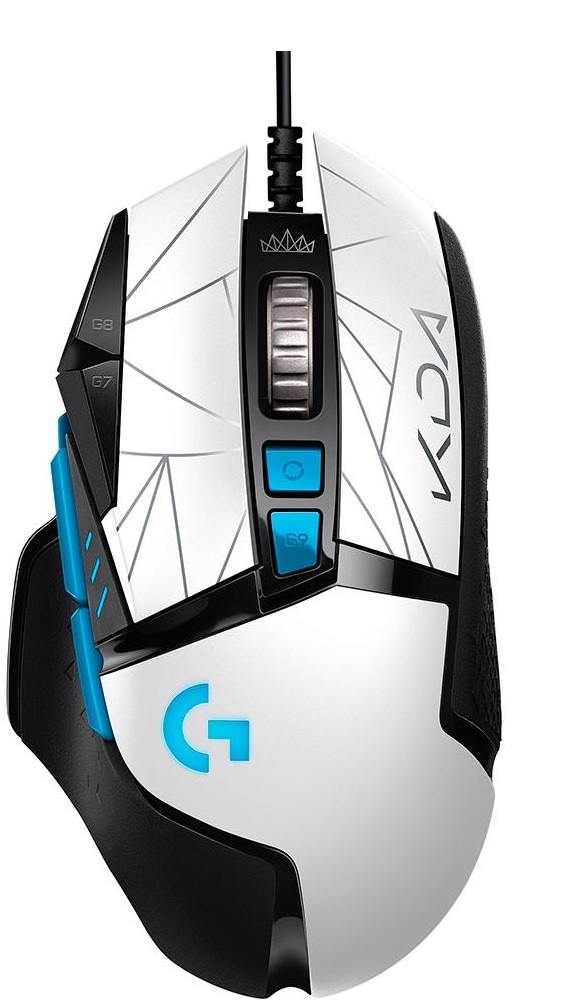 Mouse alámbrico Gaming – Logitech G502 KDA / 910-006096 | 2109 – Mouse Gaming, Sensor: HERO, Resolución: 100 – 25.600 dpi, Aceleración: > 40 G, Velocidad: > 400 ips, Velocidad: 1 ms, PTFE: 250 km, Memoria: 5 perfiles, RGB Lightsync: 1 zona
