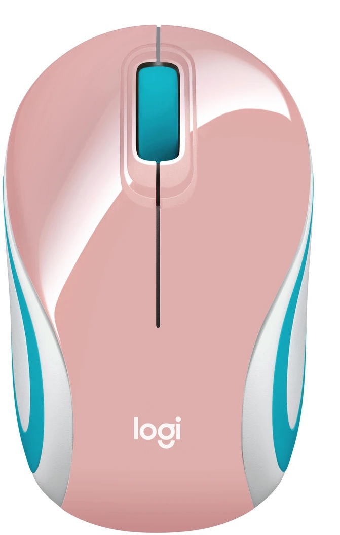 Mouse inalámbrico - Logitech M187 / 910-005364 Rosado | 2109 - Mini mouse inalámbrico, Sensor óptico, 1000 dpi, Botones: 3, Botón scroll, Ambidextro, Baterías: 1x AAA, Cobertura: 10 m, Interfaz: Receptor USB, Conector: USB-A