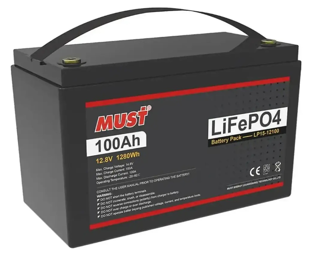 Batería de Litio 12V-100Ah / Must LP15-12100 | 2607 – Must LP15-12100 es una batería de litio de fosfato de hierro (LiFePO₄) diseñada para sistemas de almacenamiento de energía, UPS, telecomunicaciones, aplicaciones solares y sistemas fuera de la red