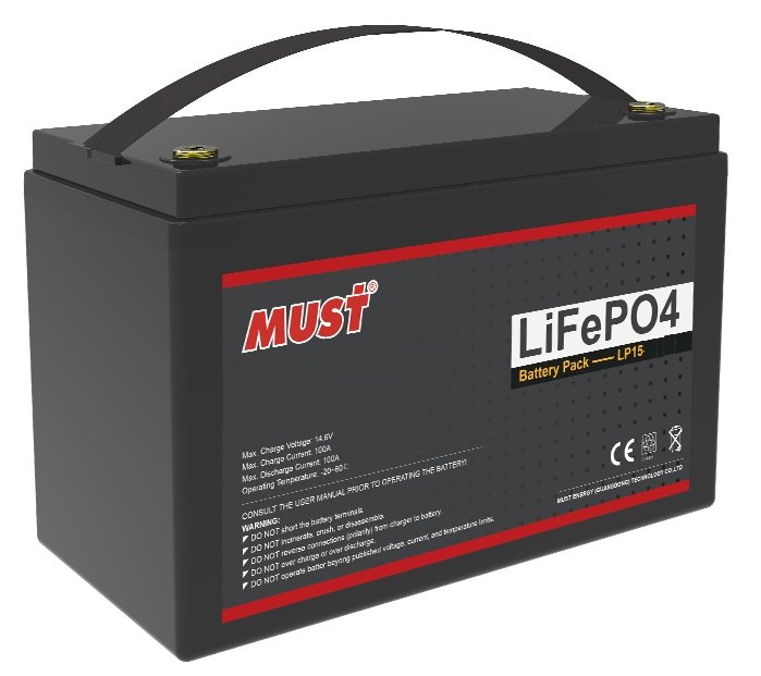Batería de Litio 12V-150Ah / Must LP15-12150 | 2607 –  Must LP15-12150 es una batería recargable de fosfato de hierro y litio (LiFePO₄) diseñada para sistemas de almacenamiento de energía, UPS, telecomunicaciones, sistemas fotovoltaicos y aplicaciones