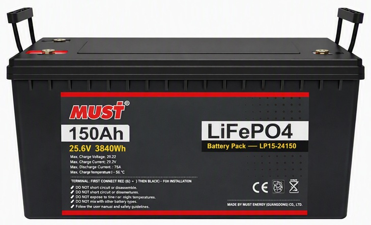 Batería de Litio 24V-150Ah / Must LP15-24150 | 2607 – Must LP15-24150 es una batería recargable de fosfato de hierro y litio (LiFePO₄) diseñada para sistemas de almacenamiento de energía, UPS, telecomunicaciones, sistemas fotovoltaicos y aplicaciones