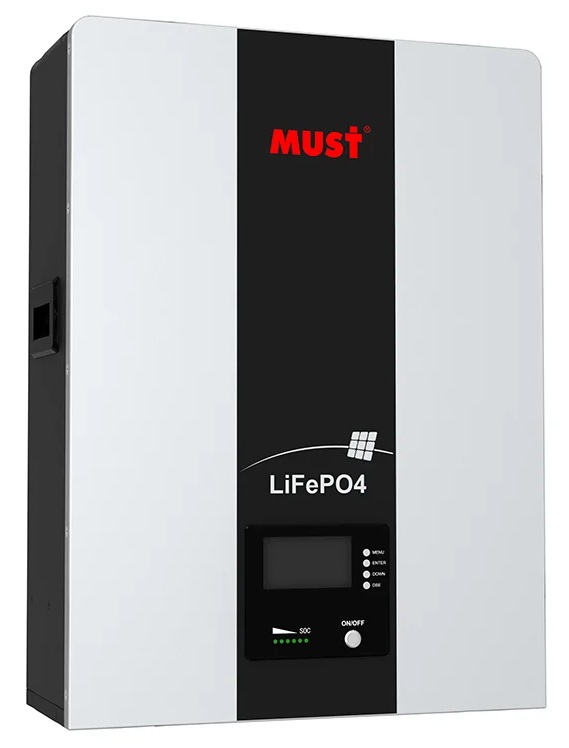Batería de Litio 48V-100Ah / Must LP16-48100 | 2607 – Must LP16-48100 es una batería de fosfato de hierro y litio (LiFePO₄) de montaje mural, compatible con instalación en pared, rack o apilada (opcional), diseñada para sistemas de almacenamiento