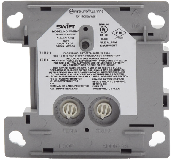 Fire-Lite W-MMF / Módulo Monitor Inalámbrico | 2604 – Fire-Lite W-MMF es un módulo monitor direccionable inalámbrico diseñado para la supervisión de dispositivos de contacto seco convencionales en sistemas SWIFT, cuenta con tecnología de red en malla