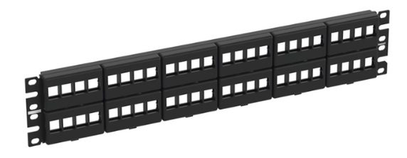 Patch Panel 48-Puertos - Panduit NKFP48Y | 2405 - Panel de distribución modular para placa frontal NetKey, 48 Puertos, No incluye Conectores, Identificación con Etiqueta Adhesiva, Altura: 2-UR, Color Negro.