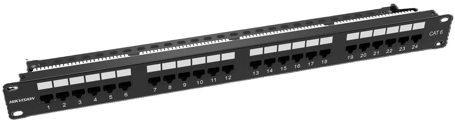 Patch Panel 24-Puertos Cat-6 / Hikvision DS-1CP6U24-1U | 2603 - Hikvision DS-1CP6U24-1U es un panel de parcheo de 24 puertos diseñado para terminaciones de red de Cat-6 sin blindaje en racks de 19'', incorpora bloques de terminales IDC tipo 110
