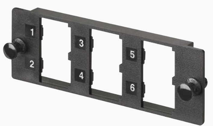 Panduit FMP6 / Placa de Fibra Óptica | 2603 - Panduit FMP6 es una placa adaptadora de fibra óptica diseñada para alojar hasta seis acopladores simplex o tres dúplex en gabinetes de distribución. Este componente de acero permite una transición organizada