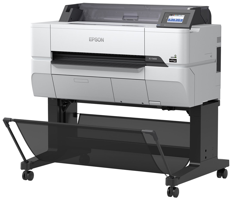 Plotter Epson SureColor T3470 24'' / 4-Tintas | 2400 - SC-T3470SR / Plotter de producción de uso interior, ½ Pliego 24'' (61 cm), Resolución 2.800x1.400 dpi, Resolución de impresión 2.400 x 1.200 dpi, 4 Tintas UltraChrome XD (T41P 350 ml / T41W 110 ml)