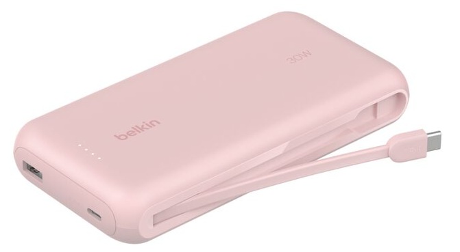 PowerBank 20000 mAh 30W / Belkin BPB024fqPK | 2604 – Belkin BPB024fqPK es una batería externa diseñada para suministrar energía a dispositivos móviles en movimiento, entrega una potencia de 30W, capacidad de 20000 mAh, cuenta con cable USB-C integrado