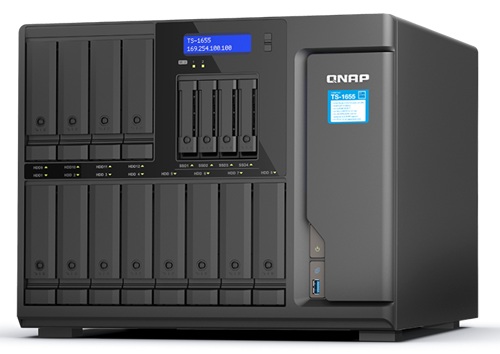 NAS 16-Bahías / QNAP TS-1655-8G-US | 2609 - QNAP TS-1655-8G-US NAS empresarial híbrido en formato torre, Procesador: Intel Atom C5125 de 8 núcleos a 2,8 GHz, Memoria RAM: 8 GB DDR4 no ECC, Memoria máxima: 128 GB, Bahías: 12 × 3,5 SATA + 4 × 2,5 SATA