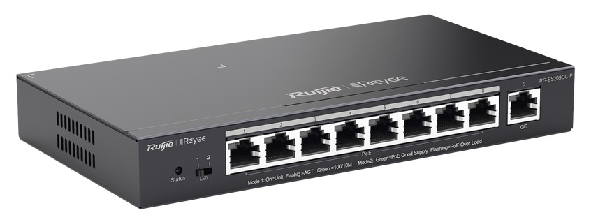 Switch PoE  8-Puertos / Ruijie RG-ES209GC-P | 2508 - Ruijie RG-ES209GC-P es un switch PoE+ inteligente con funciones de capa 2, diseñado para redes empresariales, CCTV, retail y entornos educativos. 8-Puertos Ethernet Gigabit (PoE+), 1x Ethernet Gigabit