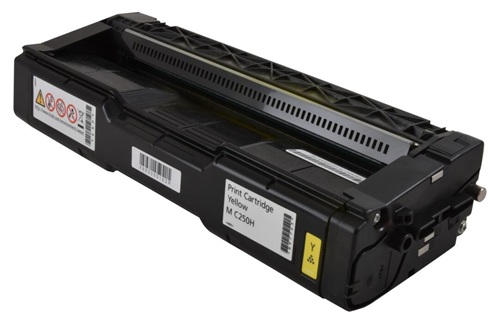 Toner M C250H Amarillo / Ricoh 408339 | 2608 – Ricoh 408339 M C250H es un tóner Original Amarillo para impresoras y copiadoras Ricoh, Rendimiento estimado: 6.300 páginas, Compatibilidad: Ricoh M-C250FW, M-C250FWB, M-C251FW, P-C301W, P-C311W 