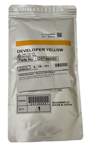 Revelador Ricoh D0749680 / Amarillo 300.000 Páginas | 2608 - Ricoh D0749680 es un revelador Original Amarillo para impresoras y copiadoras Ricoh, Rendimiento estimado: 300.000 páginas, Compatibilidad: Ricoh Pro-C651EX, Pro-C751, Pro-C751EX 
