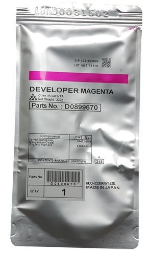Revelador Ricoh D089-9670 / Magenta 240.000 Páginas | 2608 - Ricoh D089-9670 es un revelador Original Magenta para impresoras y copiadoras Ricoh, Rendimiento estimado: 240.000 páginas, Compatibilidad: Ricoh Aficio MP C3001, MP C3501, MP C4501, MP C5501