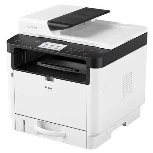 Multifuncional Láser B&N / Ricoh M 320F | 2608 – Ricoh M 320F 408535 es una impresora multifuncional láser monocromática con funciones de impresión, copia, escaneo y fax, Velocidad de impresión: 32 ppm A4 / 34 ppm Letter, Resolución máxima: 1.200 dpi