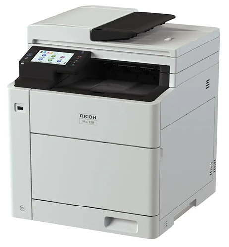 Multifuncional Láser Color / Ricoh M C320FW | 2608 – Ricoh M C320FW 418309 es una impresora multifuncional láser A4 a color con funciones de impresión, copia, escaneo y fax, Velocidad de impresión: 32 ppm B/N / 32 ppm color simplex y 16 ppm modo dúplex