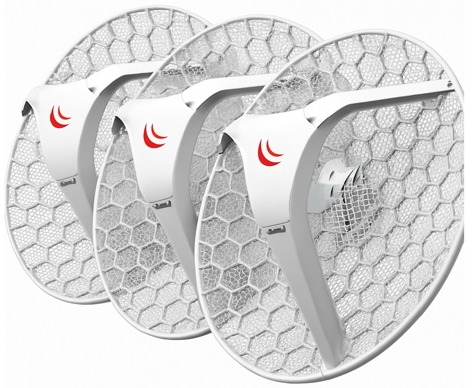 CPE LHG 5 24.5 dBi / MikroTik RBLHG-5nD (Pack x3) | 2507 - MikroTik RBLHG5KIT es un paquete que incluye tres unidades del LHG 5, diseñado para enlaces inalámbricos punto a punto (PtP) o como CPE en la banda de 5 GHz. Su diseño de rejilla integrada