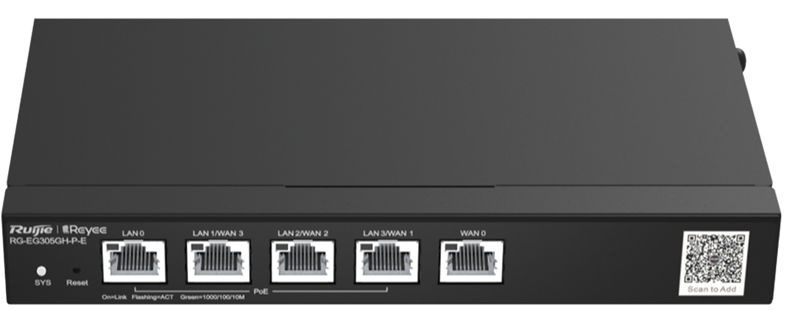 Router VPN Multi-WAN / Ruijie RG-EG305GH-P-E | 2508 - Ruijie RGEG305GHPE es un router empresarial con rendimiento de 1500Mbps para pequeñas oficinas, escuelas, Comercios y entornos CCTV que requieren conectividad Gigabit, Soporta balanceo de carga 