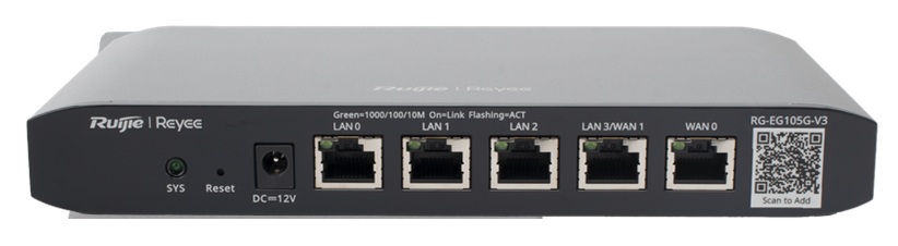 Router VPN Multi-WAN / Ruijié RG-EG105G-V3 | 2508 - Ruijie RG-EG105G-V3 es un router empresarial con rendimiento de 600Mbps, Admite balanceo de carga y una capacidad de hasta 100 clientes concurrentes, diseñado para pequeñas y medianas empresas 