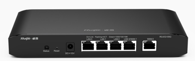 Router VPN 5-Puertos / Ruijie RG-EG105G-V2 | 2603 - Ruijie RG-EG105G-V2 es un router administrable en la nube diseñado para pequeñas oficinas y hogares inteligentes, incorpora 5 puertos Gigabit Ethernet con configuración flexible de hasta 2 WAN