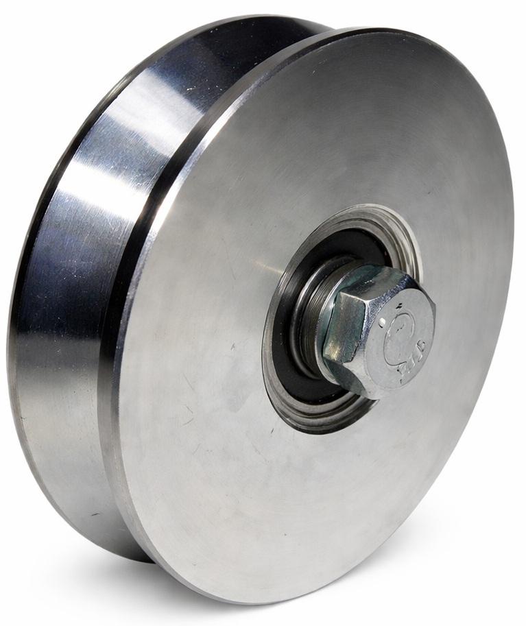 Rueda Galvanizada / Comunello 305V-160 | 2604 - Comunello 305V-160 11502070-001 es una rueda con ranura en V diseñada para el desplazamiento de puertas corredizas de gran peso, cuenta con 2 rodamientos de bolas blindados, capacidad de carga de 540 kg