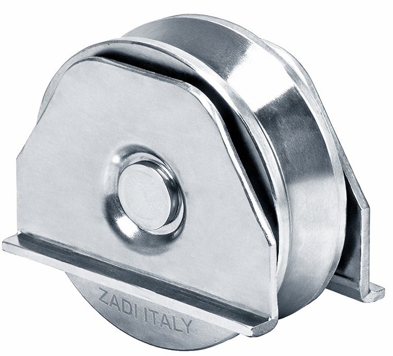 Rueda Galvanizada / Comunello 330V-120 | 2604 - Comunello 330V-120 11510550-001 es una rueda con ranura en V diseñada para el desplazamiento de puertas corredizas sobre rieles angulares, fabricada en acero con acabado galvanizado electrolítico