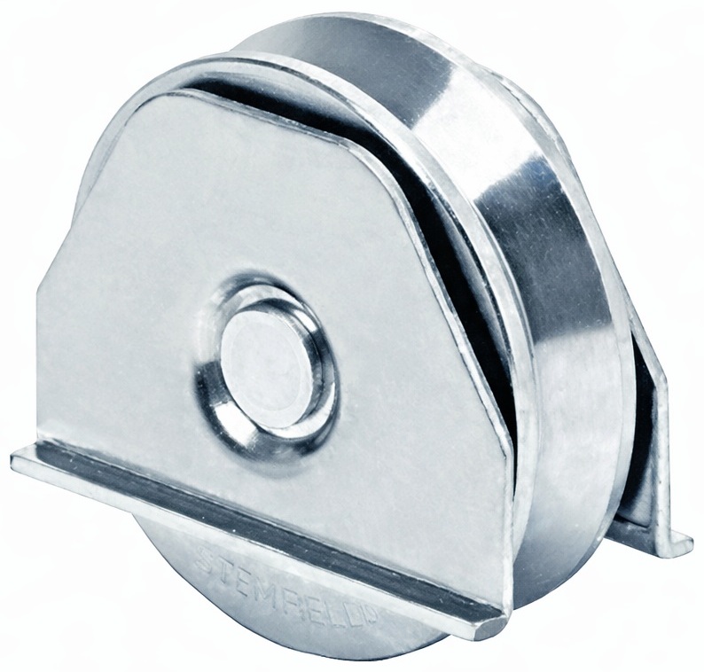 Rueda Galvanizada / Comunello 330V-100 | 2604 - Comunello 330V-100 11510540-001 es una rueda con ranura en V diseñada para el desplazamiento de puertas corredizas sobre riel angular, cuenta con 1 rodamiento de bolas blindado, capacidad de carga 200 kg