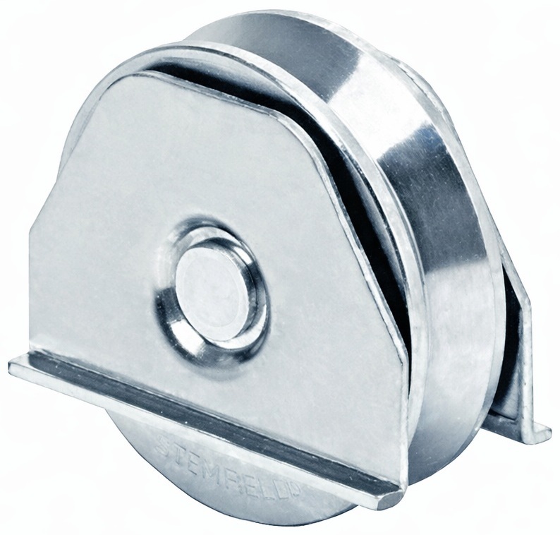 Rueda Galvanizada / Comunello 333V-120 | 2604 - Comunello 333V-120 11512050-001 es una rueda de acero con ranura en V diseñada para el desplazamiento de puertas corredizas pesadas, fabricada en acero C-40 con acabado galvanizado electrolítico