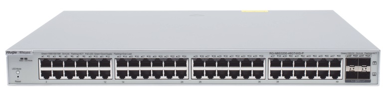 Switch PoE 48-Puertos / Ruijie RG-NBS3200-48GT4XS-P | 2508 - Ruijie RG-NBS3200-48GT4XS-P es un switch PoE administrable con funciones de capa 2+, diseñado para redes empresariales, educativas, de videovigilancia y retail que requieren alto rendimiento