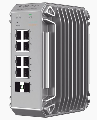 Switch Industrial  8-Puertos / Ruijie RG-NIS3100-8GT2SFP-HP | 2508 - Ruijie RG-NIS3100-8GT2SFP-HP es un switch industrial gestionable con funciones de capa 2, diseñado para operar en entornos extremos como fábricas, instalaciones de videovigilancia