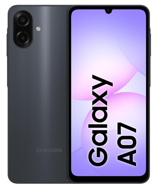 Smartphone 4G / Samsung Galaxy A07 negro | 2607 – Samsung Galaxy A07 SM-A075MZKGLTC es un smartphone 4G con pantalla PLS LCD HD+ 6.7'', Resolución: 720 × 1600, Frecuencia de actualización 90Hz, Procesador Octa-Core 2.2GHz + 2.0GHz, Memoria RAM 4GB