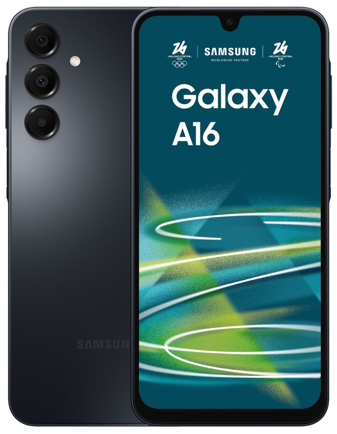 Smartphone 4G / Samsung Galaxy A16 negro | 2607 – Samsung Galaxy A16 SM-A165MZKILTC es un celular 4G Pantalla FHD+ 6.7'' Super AMOLED, Resolución 1080 × 2340, Procesador Octa-Core 2.2 GHz + 2.0 GHz, Memoria RAM 4GB, Almacenamiento 128GB, Camara 50MP