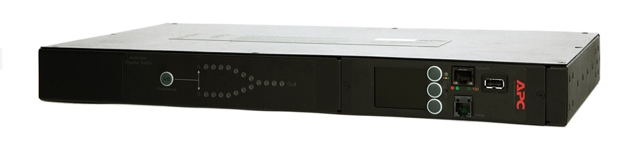 ATS para Rack - APC AP4450 / 10-Port | Tensión salida 100/120 V, 15 A, entrada 5 -15, 10 salidas 5-15R, Proporciona energía redundante a los equipos de cable simple. Incluye: Mounting hardware, Brackets para Rack-mount, Cable serial para configuración