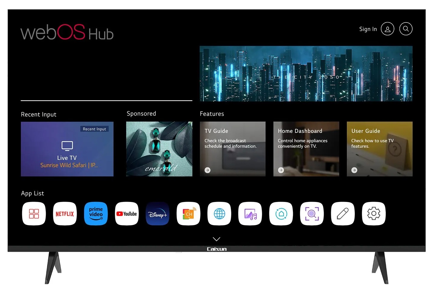 Smart TV Full HD de 40'' / Caixun C40VAFW | 2605 – Caixun C40VAFW es un televisor diseñado con pantalla DLED de 40'' Full HD, marco delgado, sistema operativo WebOS TV, memoria interna de 8 GB, procesador IMG BXE4 de 4 núcleos, comandos de voz