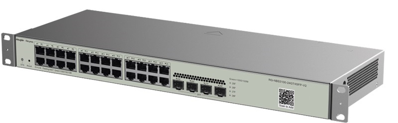 Switch 24-Puertos / Ruijie RG-NBS3100-24GT4SFP-V2 | 2508 - Ruijie RG-NBS3100-24GT4SFP-V2 es un switch no PoE con funciones de capa 2, diseñado para redes empresariales que requieren alto rendimiento, estabilidad y gestión remota. 24 Puertos RJ45 Gigabit