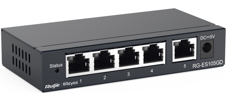 Switch  5-Puertos / Ruijie RG-ES105GD | 2508 - Ruijie RG-ES105GD es un switch no gestionado de escritorio con funciones capa 2, ideal para entornos pequeños como hogares, oficinas, tiendas, cafés o espacios domésticos que requieren conectividad Gigabit